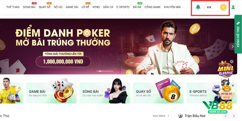 Hướng dẫn nạp tiền tại VB88