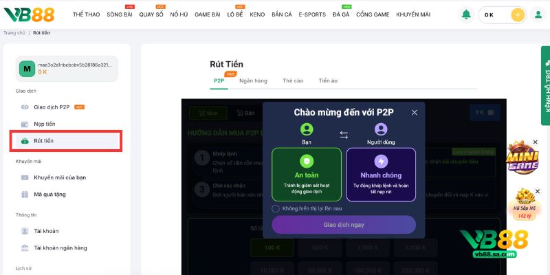 Giao dịch P2P giữa các người dùng VB88