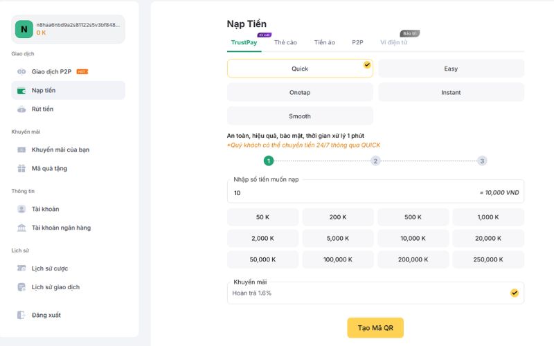 nạp rút siêu tốc